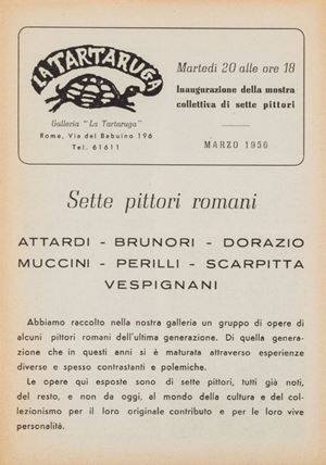 Attardi, Brunori, Dorazio, Muccini, Perilli, Scarpitta, Vespignani  - Bollettino della galleria La Tartaruga, marzo 1956