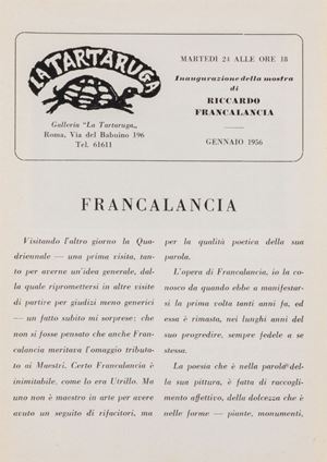 Francalancia Riccardo - Bollettino della galleria La Tartaruga, gennaio 1956