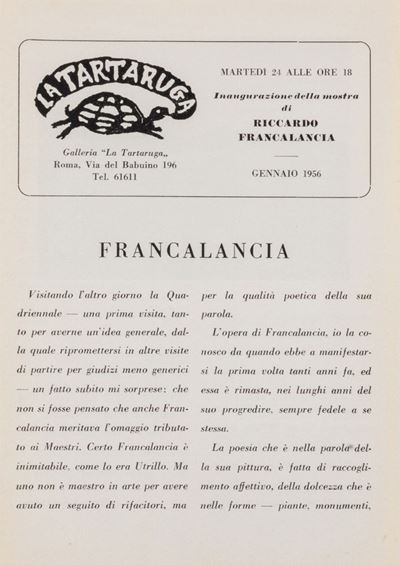 Bollettino della Galleria La Tartaruga, gennaio 1956