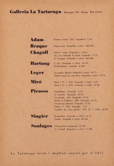 Invito alla Mostra Collettiva, Galleria La Tartaruga, Roma, 1956