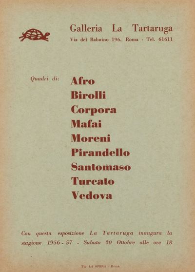 Invito alla Mostra Collettiva, Galleria La Tartaruga, Roma, 1956