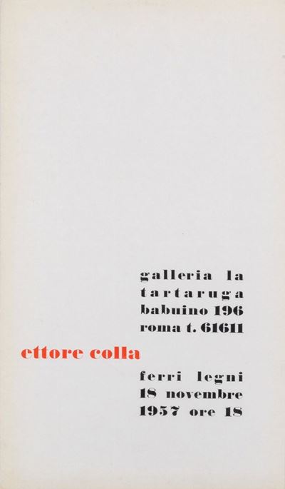 Locandina-invito alla prima mostra personale, Galleria La Tartaruga, Roma, 1957