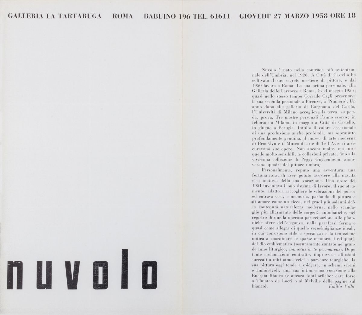 Nuvolo - Giorgio Ascani, Locandina invito alla mostra personale, Galleria La Tartaruga, Roma