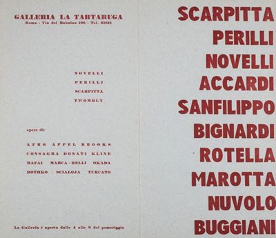 Mostra collettiva, pieghevole della Galleria La Tartaruga, Roma 1959