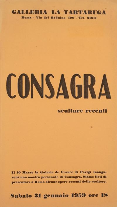 Invito alla mostra personale presso Galleria La Tartaruga, Roma 1959