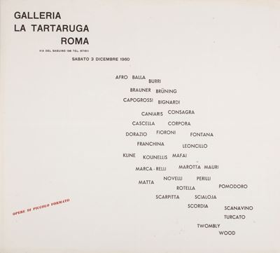 Mostra collettiva, locandina invito Opere di piccolo formato, Galleria La Tartaruga, Roma, 1960