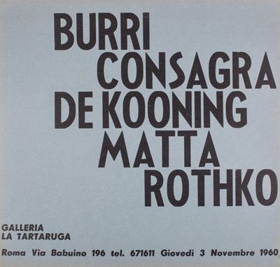 Mostra collettiva, locandina-invito, Galleria La Tartaruga, Roma, novembre 1960