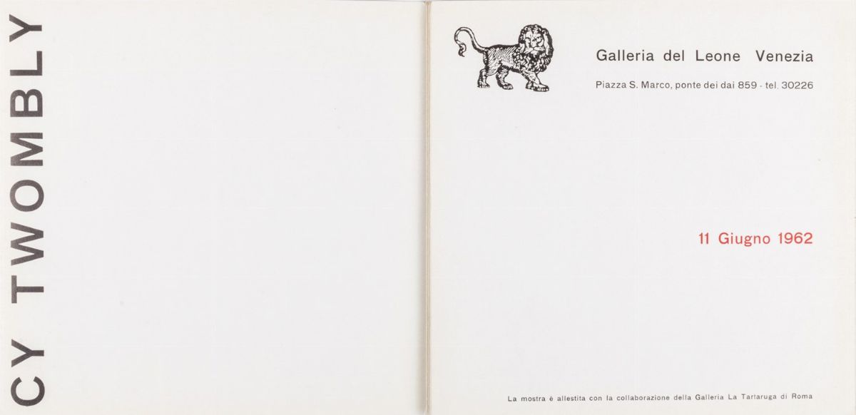 Cy Twombly - Invito alla mostra personale, Galleria del Leone, Venezia, 1962