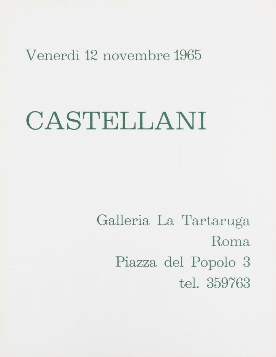 Enrico Castellani - Invito alla mostra personale, Galleria La Tartaruga, Roma, 1965