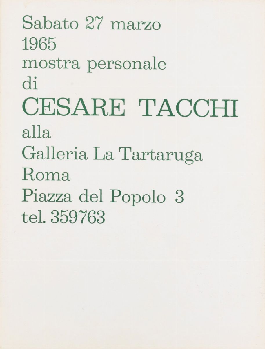 Cesare Tacchi - Invito alla mostra personale, 1965 - Galleria La Tartaruga, Roma