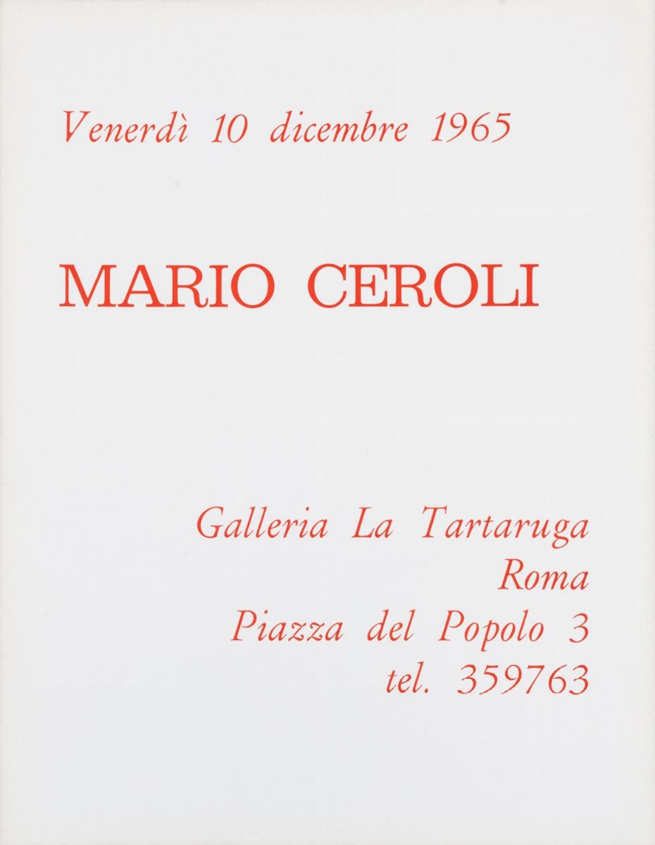 Mario Ceroli - Invito alla mostra personale alla Galleria La Tartaruga, Roma 1965