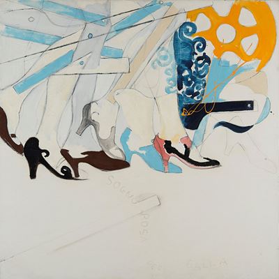 Un sogno rosa per Balla, 1965, smalto e grafite su tela