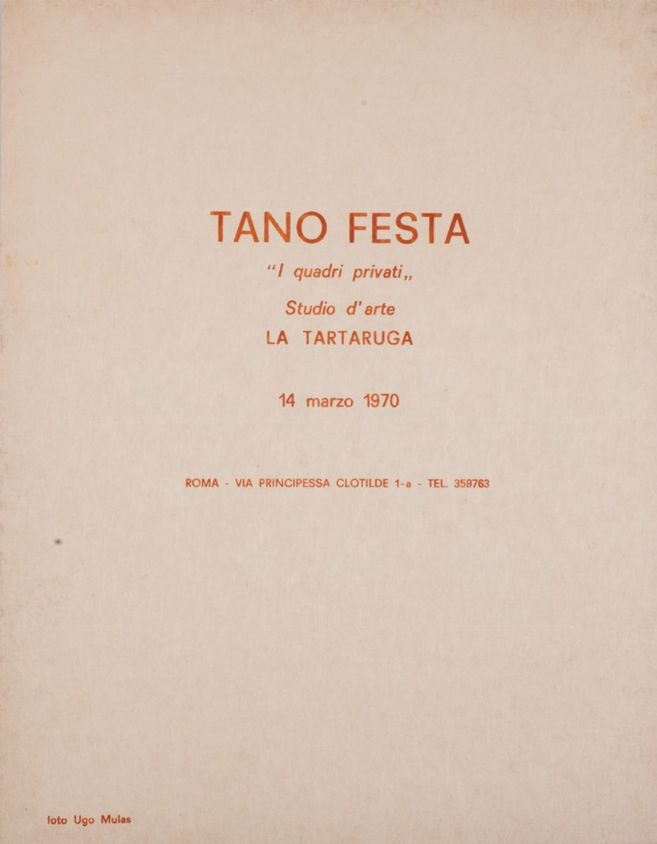 Tano Festa - I quadri privati - Invito alla mostra del 1970
