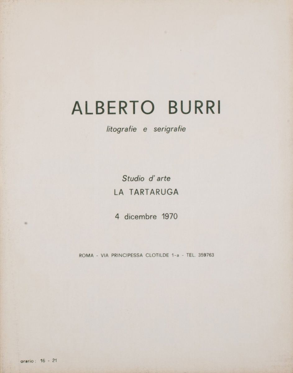 Alberto Burri - Invito alla mostra personale, Galleria La Tartaruga, Roma, 1970
