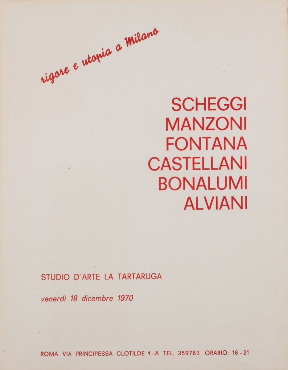 Rigore e Utopia a Milano - Mostra collettiva, Invito alla mostra con riproduzioni di opere