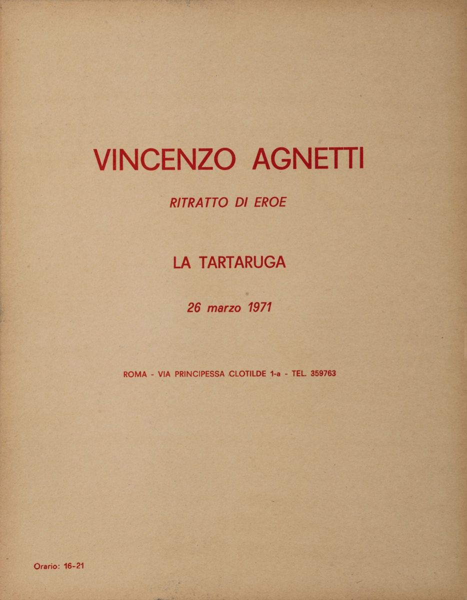 Vincenzo Agnetti - Invito alla mostra 'Ritratto di Eroe', 1971