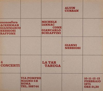 Curran, Iannaccone e Schiaffini, Nebbiosi, Suonosfera - 4 concerti, catalogo e inviti