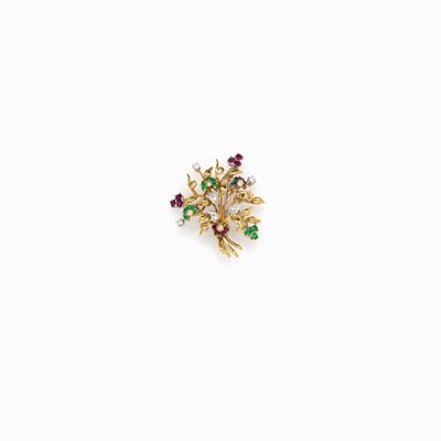 Spilla Bouquet in Oro e Pietre di Colore
