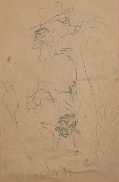 Ritratto di Francalancia e piccolo autoritratto, tecnica mista su carta paglia, 1961