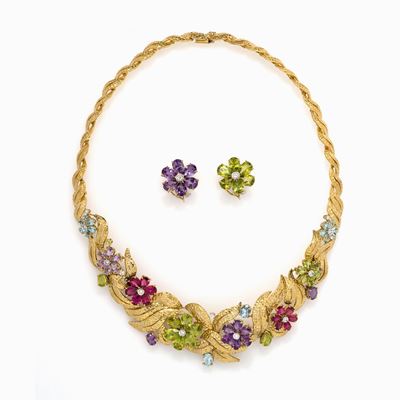Demi Parure in Oro e Gemme Multicolori,