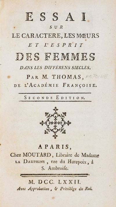 Oeuvres, Nouvelle édition, 4 volumi in 12° con Essai sur le caractere, les moeurs et l'esprit des...