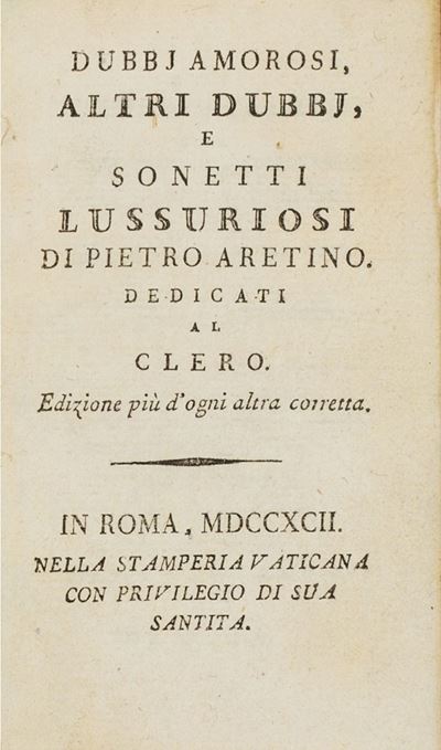 Dubbj Amorosi, Altri Dubbj, e Sonetti Lussuriosi
