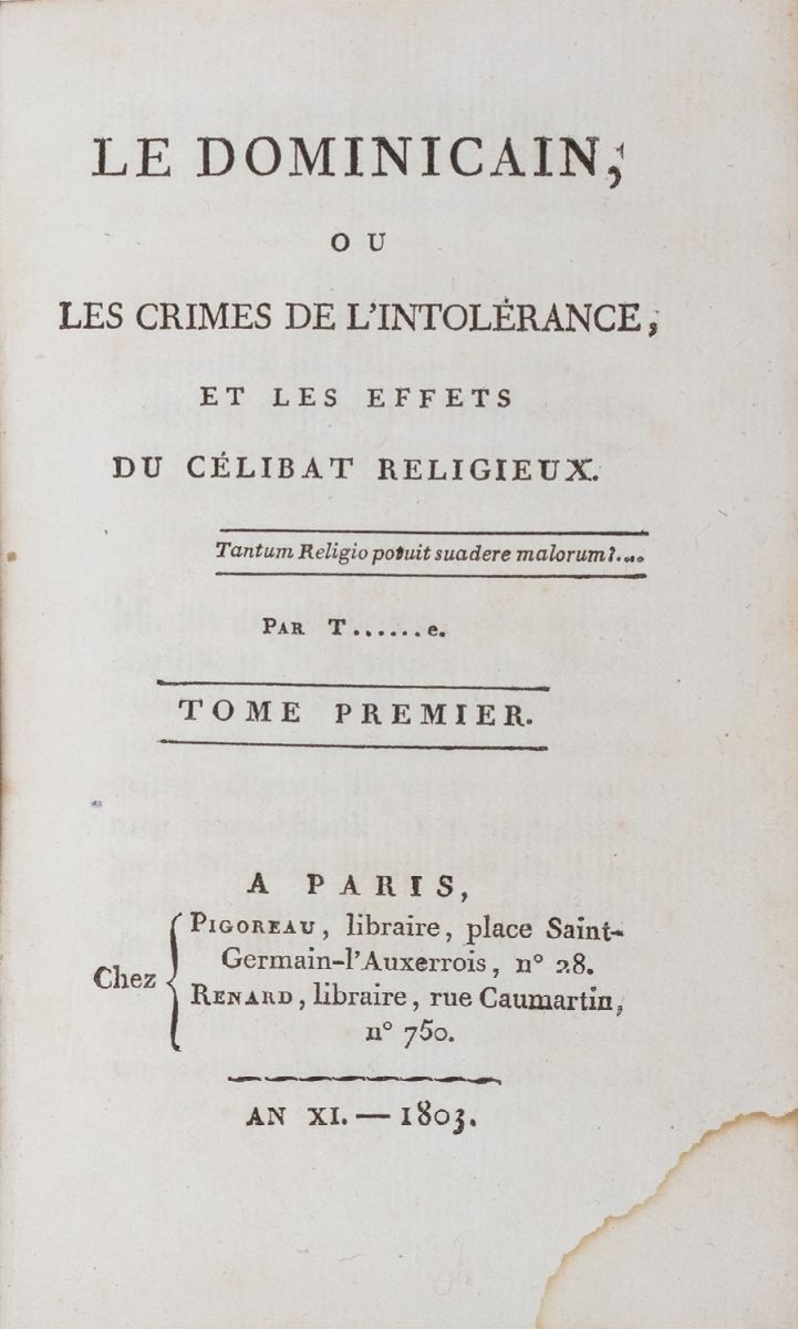 Erotica - Toulotte, Eustache Louis Joseph [6217] - Autore sconosciuto, Le dominicain, ou les crim...