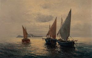 Barche in mare con l'isola di Capri sullo sfondo