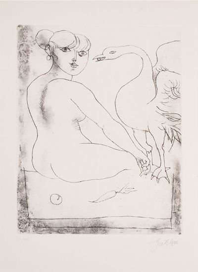 Franco Gentilini, Léda - Incisione su carta della Cartiera Magnani, 1974