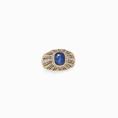Anello in Zaffiro e Diamanti, Firmato ma