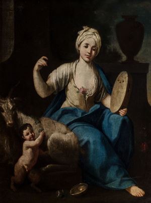 Giovane donna che suona il tamburello