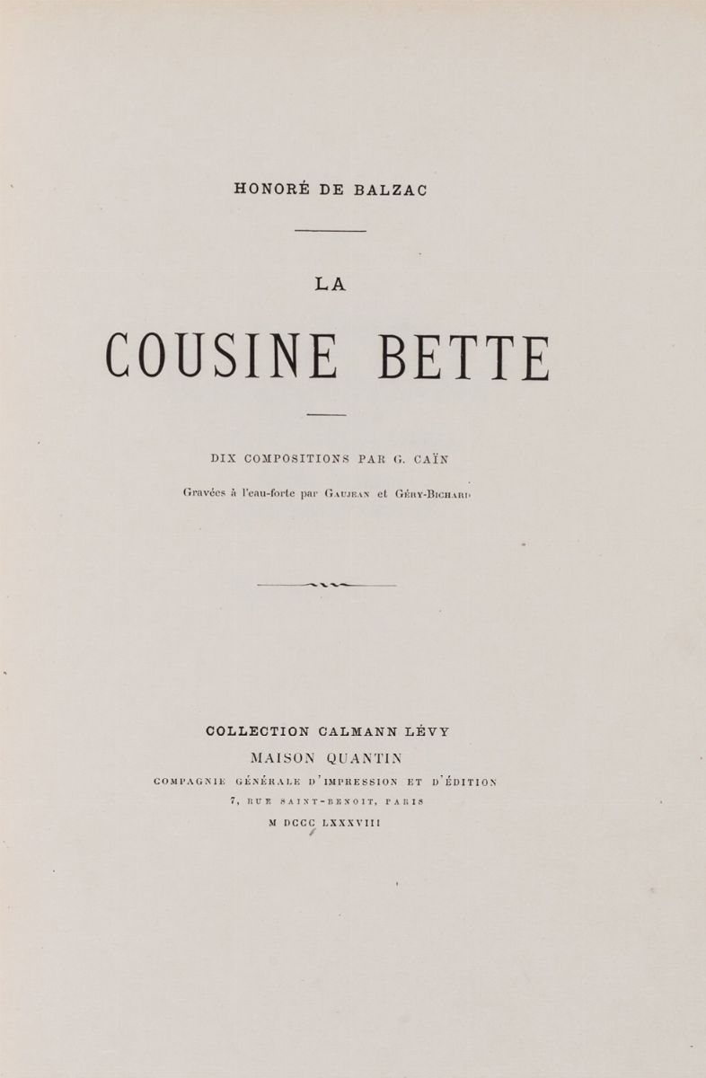 Balzac, Honoré De - Georges Caïn, La cousine Bette - Tiratura limitata a 50 esemplari su japon, 1...