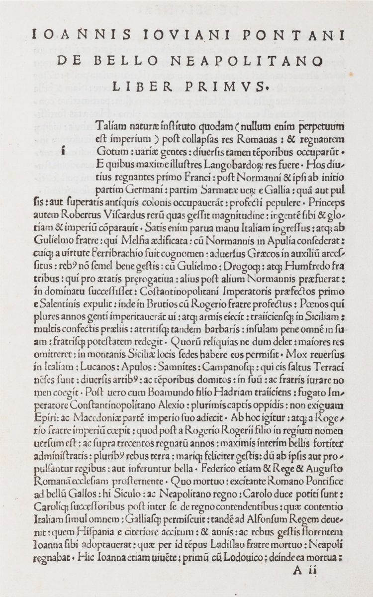 Pontano, Giovanni Gioviano - Pontano, De bello neapolitano et de sermone, Prima edizione del 1509