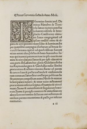 Conventiones existentes inter inclitam et excelsam communitatem Ianue: ex una: et magnificam communitatel Saonae