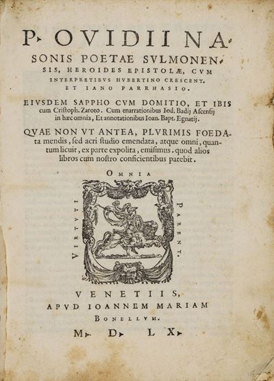 Heroides epistolae, cum interpretibus Hubertino Crescent. et Iano Parrhasio, 1560