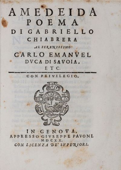 Anonimo, Amedeida poema, prima edizione, 1620