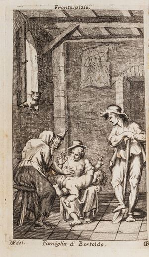 Bertoldo, con Bertoldino e Cacasenno in ottava rima con argomenti, allegorie, annotazioni, e figure in rame... Ultima delle tre impressioni fatte in Bologna nell'anno 1736