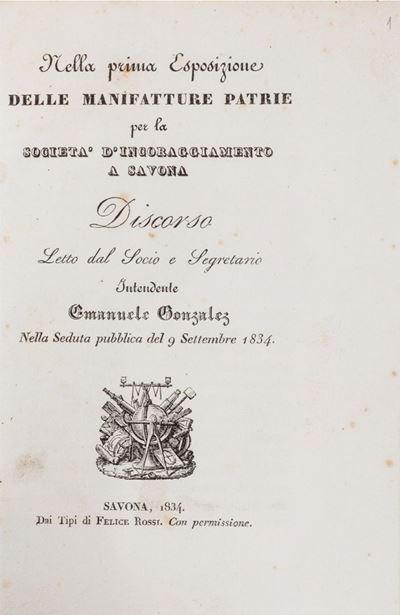 Emanuele Gonzales, Discorso letto alla prima esposizione delle manifatture patrie per la società ...