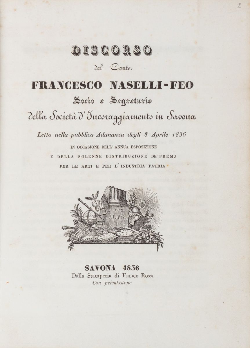 Savona - Miscellanea - Emanuele Gonzales, Discorso letto alla prima esposizione delle manifatture...