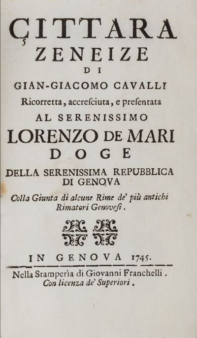 Franchelli, Cittara zeneize - Edizione del 1745 con rime di poeti genovesi