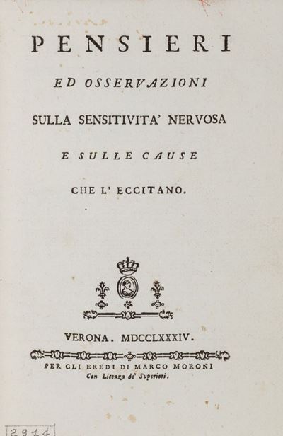 Pensieri ed osservazioni sulla sensibilità nervosa e sulle cause che l'eccitano, 1784