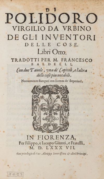 Vergilio, De gli inventori delle cose. Libri otto, Prima edizione in volgare del 1587