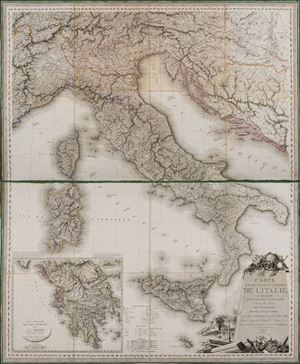 Carte statistique, politique et minéralogique de l'Italie ou sont tractées toutes les routes,relais et distances de postes & les nouvelles Limites d'après les derniers traités
