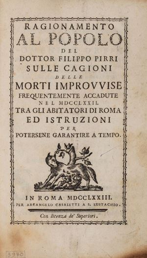 Ragionamento al popolo... sulle cagioni delle morti improvvise frequentemente accadute nel 1772 tra gli abitatori di Roma
