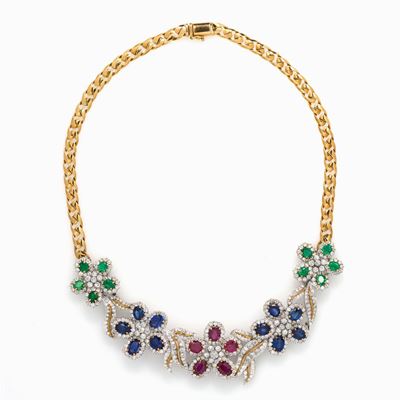Collana in Oro Diamanti e Gemme di Color