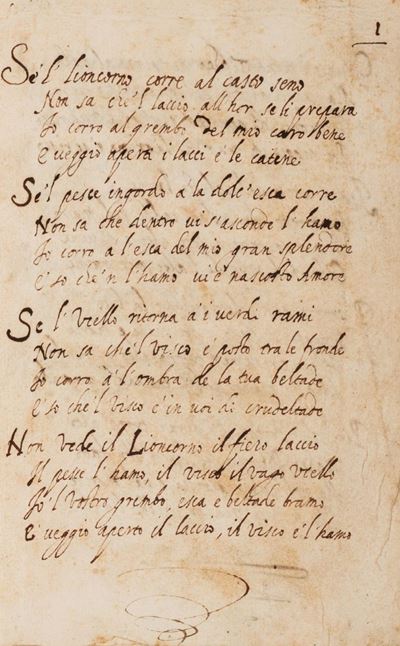 Poesie, manoscritto cartaceo, 1600