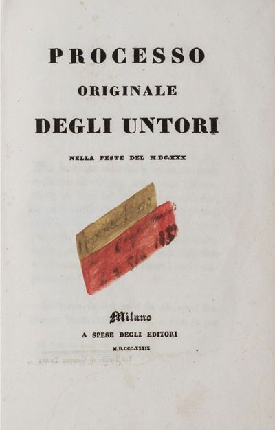 Pubblicazione a stampa del Processo originale degli untori della peste, 1839