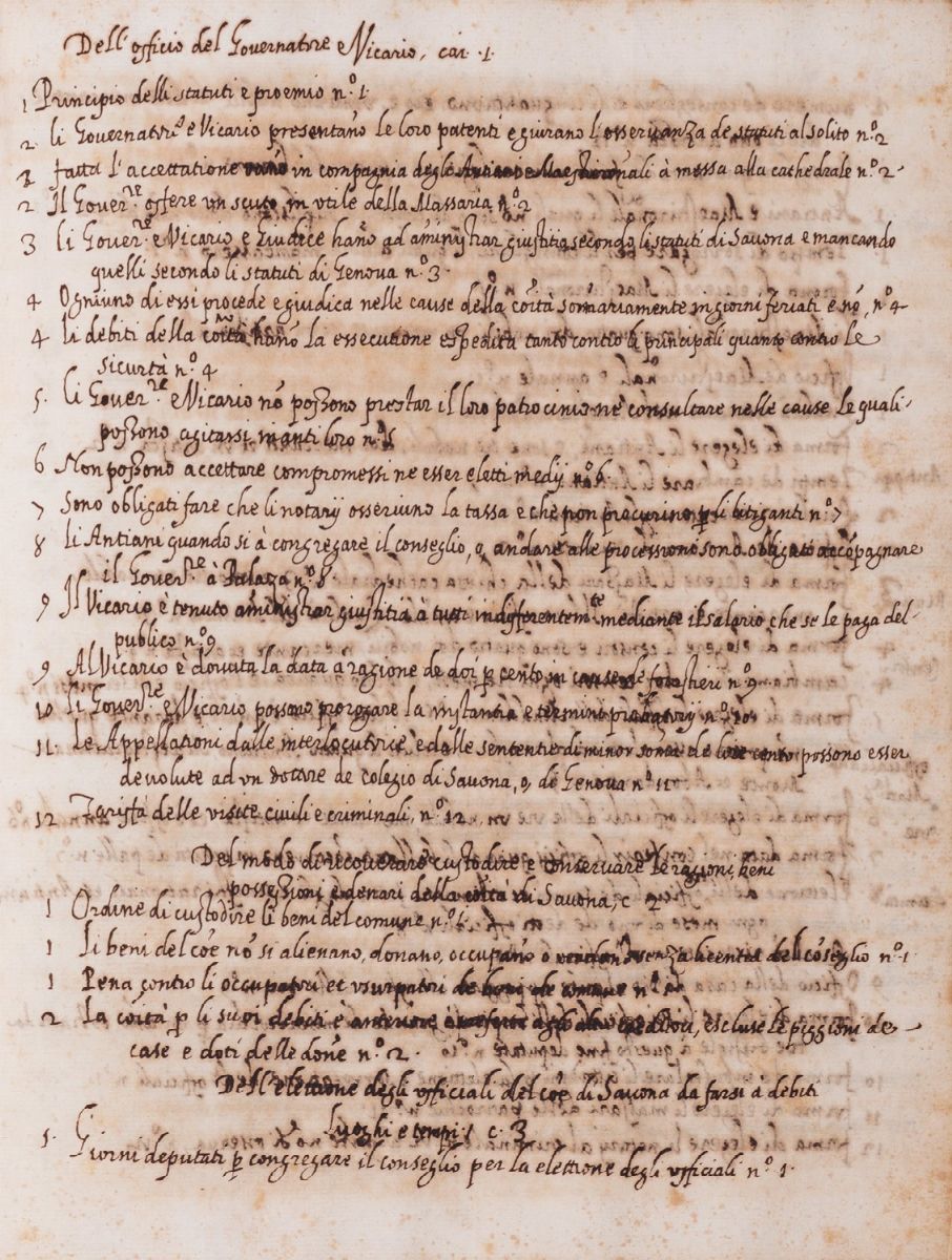 Savona - Politica - Politico volgare, manoscritto cartaceo del XVII secolo