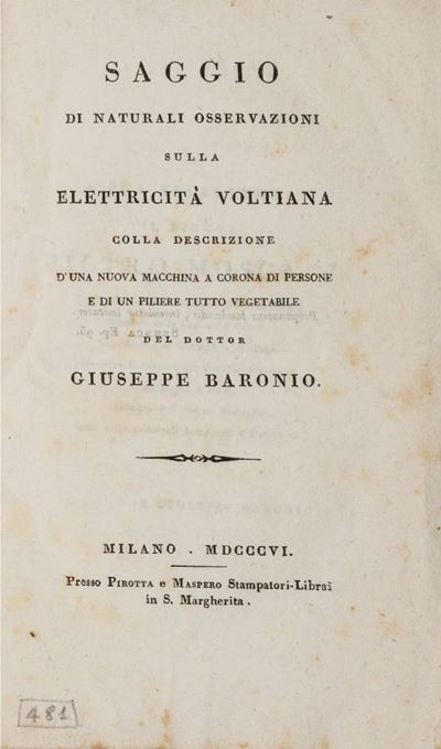 Saggio di naturali osservazioni sulla elettricità voltiana, 1806