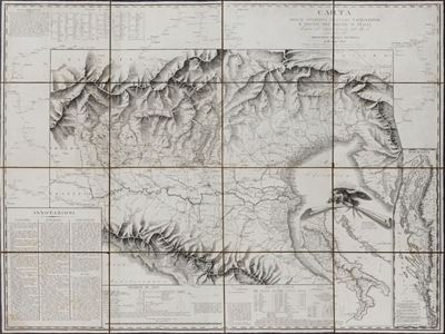 Carta delle stazioni militari, navigazione e poste del Regno d'Italia, 1808, carte incise in rame